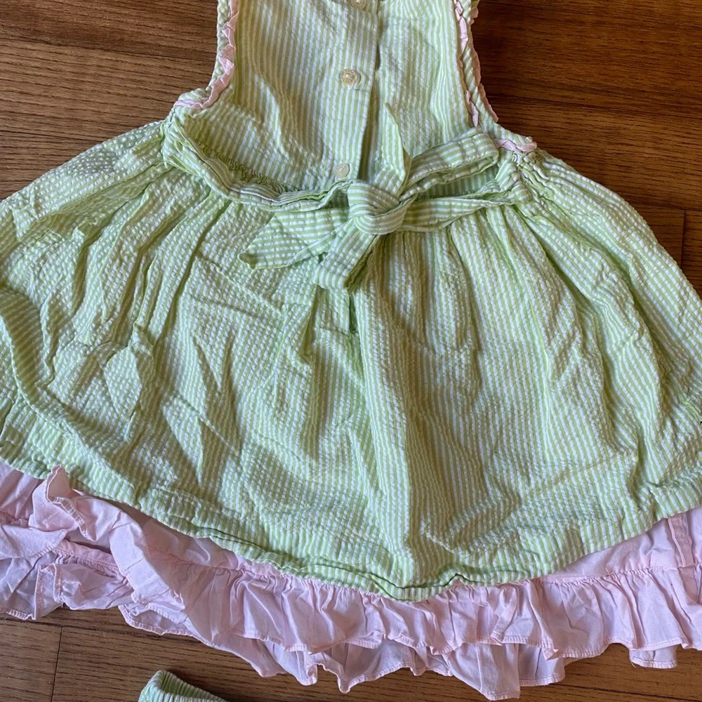 VTG Ralph Lauren Gingam Baby Girls 9 months Dress Set Seersucker Green & Pink
